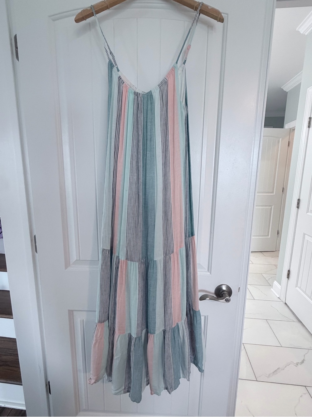 Rails Pastel Striped Tiered Maxi Dress Size M Linen Blend Summer